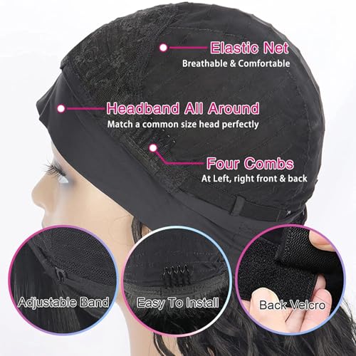 Headband Wig Human Hair Straight Headband Wigs Brazilian Virgin Hair 150% Density None Lace Front Wigs Human Hair Glueless Headband Half Wig for Women Natural Color 28 Inch