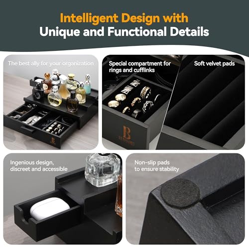 Cologne Organizer for Men ? Gifts for Dad, Husband ? Perfume Organizer for Men with Velvet Drawer ? Elegant 3-Tier Perfume Display Stand & Fragrance Shelf ? Mens Birthday Gift