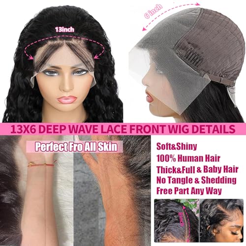 34 Inch Deep Wave Lace Front Wigs Human Hair 13x6 Lace Front Wigs Human Hair Pre Plucked Wigs Human Hair for Women Loose Deep Wave Lace with Baby Hairline