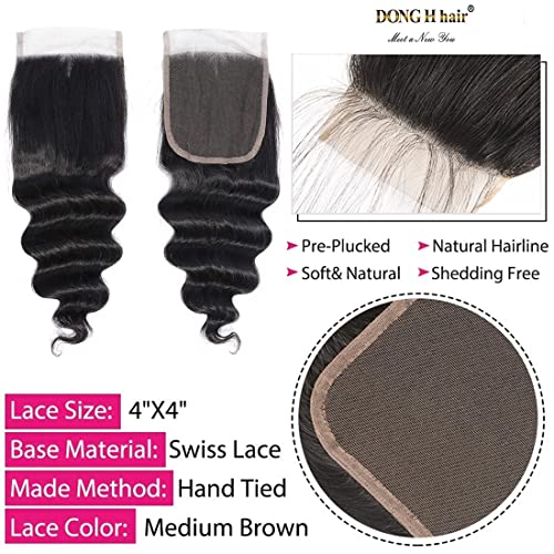 Peruvian Loose Deep Wave Bundles with Closure,(20"22"24"+18Closure) 8A Peruvian Virgin Hair Long Loose Deep Hair Bundles with 4X4 Free Part Top French Lace Closure Natural Black