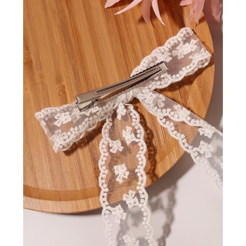 4Pcs Large lace Hair Clips for Women Girls,Lace Tassel Bows Metal Clips with Long Tail Ribbons,Cute Hair Bows Barrette for Hair Accessories(Black,White)