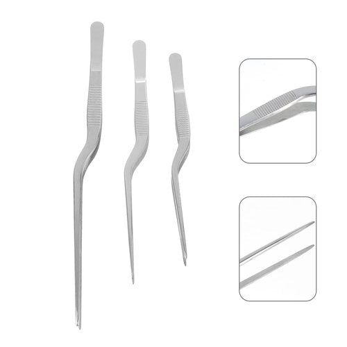 Healifty 3pcs Stainless Steel ENT Tweezers Kitchen Tweezer Bayonet Forceps Beauty Tweezer (Silver)