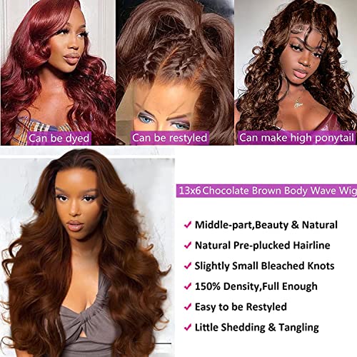 MISSJAY Chocolate Brown Lace Front Wig 20 Inch 13x6 Hd Lace Front Wigs Human Hair Body Wave Lace Front Wigs Human Hair 180 Density Human Hair Wigs