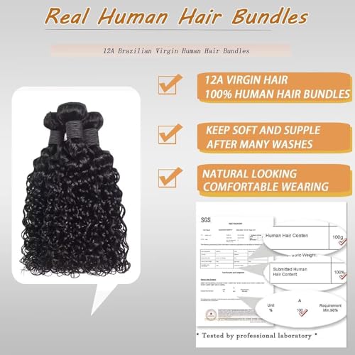 Water Wave Human Hair Bundles 26 28 30 12A Double Weft Deep Curly Wave Bundles 100% Unprocessed Brazilian Virgin Human Hair Natural Black Color Wet And Wavy Hair Extensions