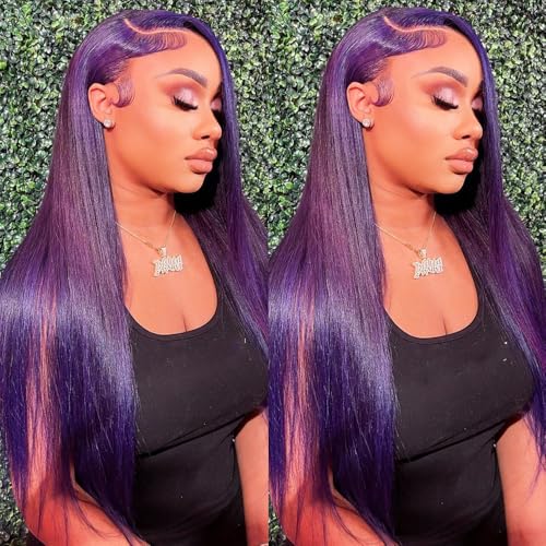 Aubree Glueless Lace Front Wig - Dark Violet Purple Silky Straight Synthetic Hair | Heat Resistant, Pre Plucked Natural Hairline | Ready-to-Wear for Black Women