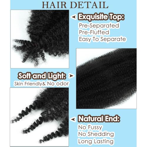 Afro Twist Hair Pre Separated Springy Afro Twist Hair Pre stretched Wrapping Hair for Soft Locs Afro Spring Twist Hair Marley Twist Braiding Hair Extensions (8 Inch (Pack of 3),1B)