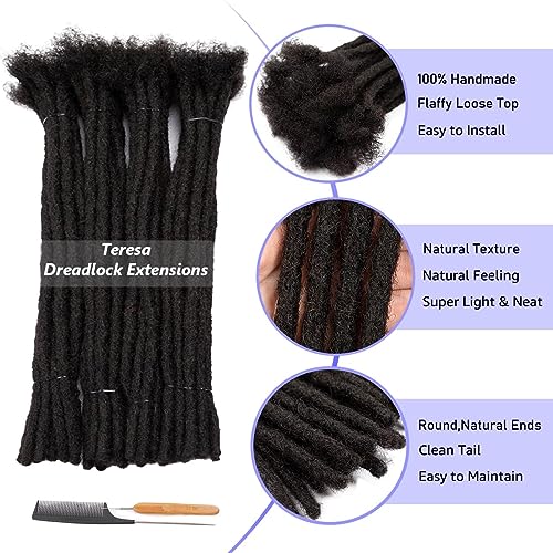 Teresa 8 Inch 0.8cm Width Loc Extension Human Hair Natural Black 60 Strands Full Hand-made Permanent Locs Extensions Can Be Dyed and Bleached for Men/Women/Kids Real Dreadlock Extensions Human Hair
