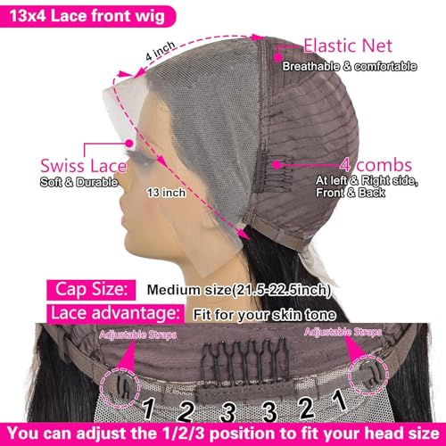 Straight Bob Wig Human Hair 13x4 HD Frontal Lace Wig Short Bob Wigs for Women Glueless Bob Lace Front Wigs Human Hair Pre Plucked 150% Density Natural Black Color 12Inch
