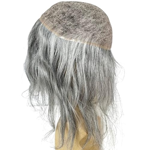 Swiss Full Lace Men¡¯s Toupee Real Human Hair 1B Mixed 80% Grey Synthetic Hair Replacement for Men Hairpiece 12inch Long Hair
