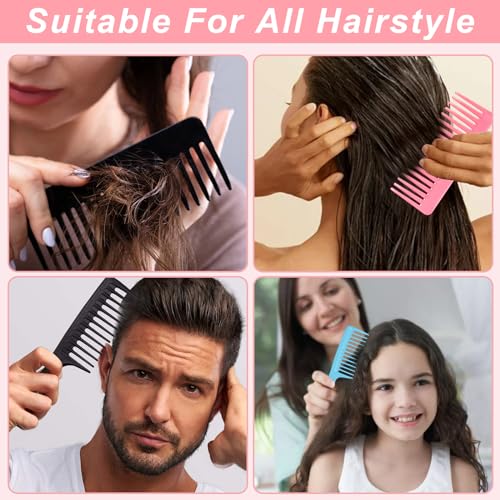 2PCS Wide Tooth Comb for Curly - Large Hair Detangling Comb,Styling Comb for Wet Dry Hair,Hair Care Comb for Women Men,Shampoo Shower Comb (Pink)