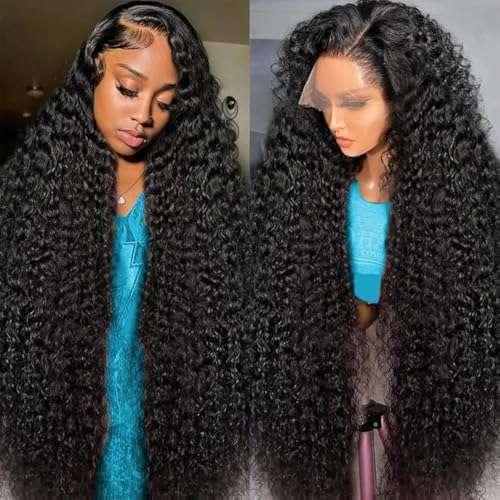 Deep Wave Lace Front Wigs Human Hair 13x6 HD Transparent Lace Front Wigs Human Hair 250% Density Deep Curly Human Hair Wig Pre Plucked Deep Wave Frontal Wigs Natural Color 32 Inch