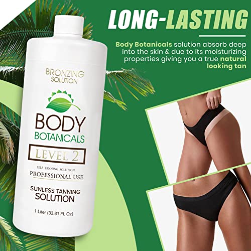 Professional Sunless Tanning Spray Tan Solution, Organic Essential Oils, Airbrush Formula, 33.8 Fl Oz. (Level 2 (10% DHA))