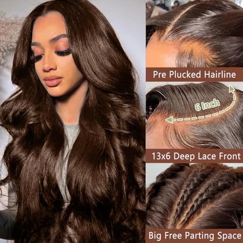 30 Inch Chocolate Brown Lace Front Wig Human Hair Body Wave 13x6 HD Lace Front Wigs Pre Plucked 4# Colored Brown Wig Human Hair Wigs For Black Women