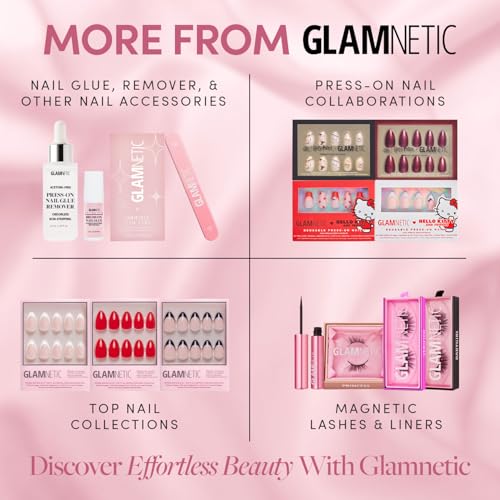 Glamnetic Press On Nails - La Perle | Semi-Transparent Squoval French Tip Nails, Salon Quality | 15 Sizes - 30 Nail Kit with Glue