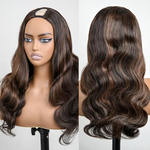 28 Inch Ombre U Part Human Hair 180 Density 1b/30 Highlight Ombre Upart Human Hair Wig Beginner Friendly Body Wave Half Wig for Women