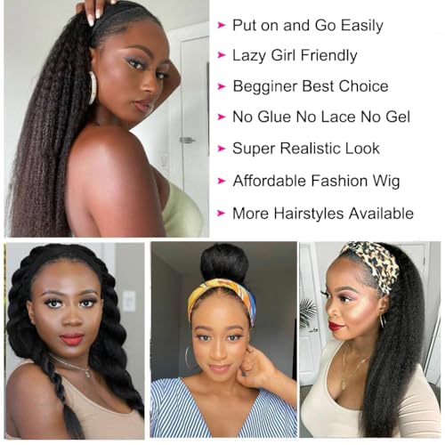 TNICE Kinky Straight Headband Wig Human Hair 18 Inch Headband Wigs for Black Women Glueless None Lace Front Yaki Straight Human Hair Headband Wig Brazilian Virgin Hair Wigs Natural Black 180% Density