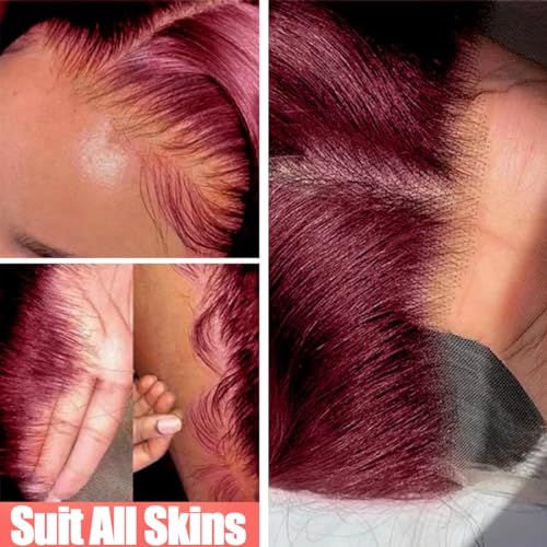 99J Burgundy 28 Inch body wave lace front wig for women 13x4 transparent lace front human hair wigs pre plucked with baby hair body wave wigs Red 180% Density Human Hair Wig for Women