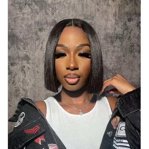 2X6 Deep Parting SKINLIKE Real HD Human Hair Short Bob Wigs Pre Plukced 0.10mm Ultra-thin Invisible Swiss HD Lace Closure Single Knot Undetectable Melted Lace Closure Wigs 180% Density 14Inch