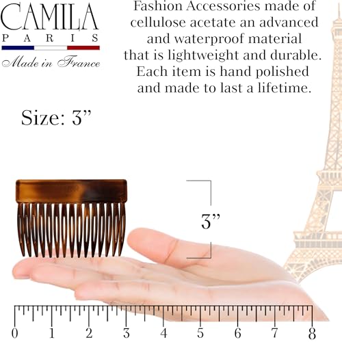 Camila Paris CP2942 French Hair Side Comb, Small Tortoise Shell, French Twist Hair Combs Decorative, Strong Hold Hair Clips for Women Bun Chignon Up-Do Styling Girls Hair Accessories, Made in France