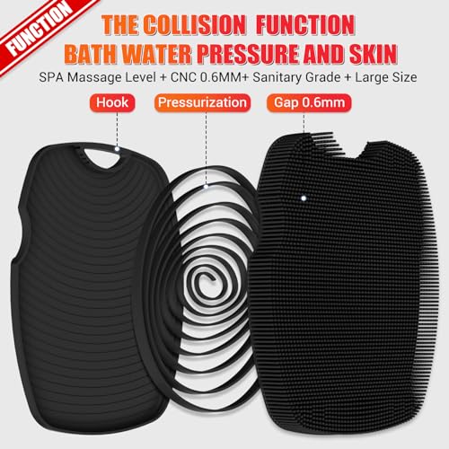 Silicone Body Scrubber - Anti Zinc Infused-Highly Elastic Bristles Exfoliating Body Scrubber for Shower Body,Cellulite Reduction,Blood Circulation- Black