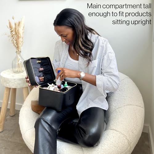 ETOILE - Duo Vanity Case Black - Large Functional Travel Makeup Bag Organizer with Removable Divider & Mirror