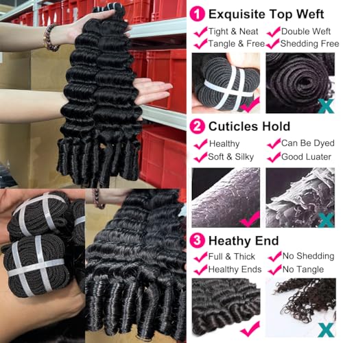 15A Burmese Deep Wave Bundles Human Hair 26 Inch 1 Bundle Tangle Free Unprocessed Brazilian Virgin Hair Weft with Spiral Curly End for Women Deep Wave Human Hair Weft Extensions