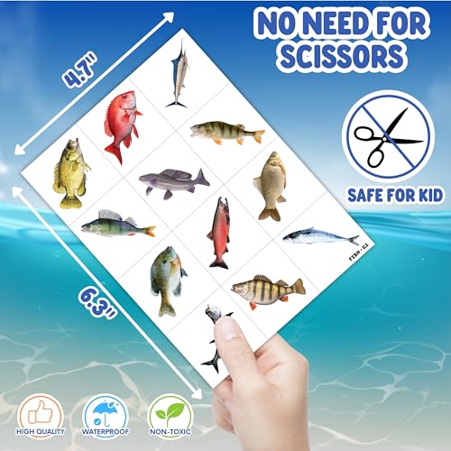 Generic Fishing Temporary Tattoos - Gone Fishing Fish Lake 96 PCS Funny Fish Themed Stickers for Kids Birthday Party Supplies, Decorations, Favors and Prizes - Cute Gifts for Boys and Girls