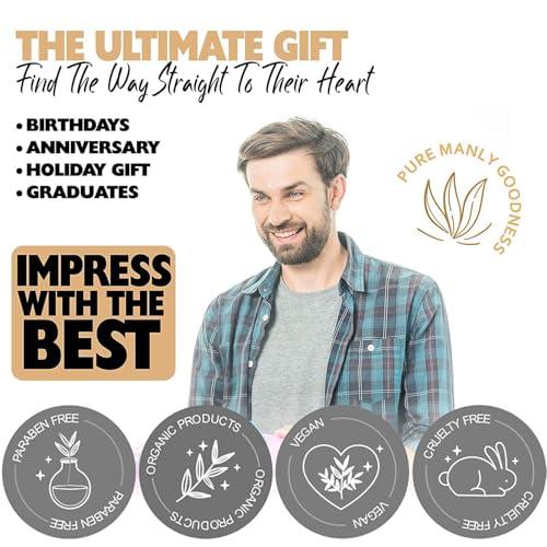 Grooming Gift For Men Natural Pinecone Peppermint Bath & Body Tote - Luxury Shaving, Skincare, Beard & Bath Self-Care Gift Set