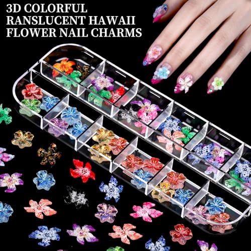 FANDAMEI Nail Charms, 8-Box Nail Charms and Gems, Fruit Bow Hawaii Flowers Petals 3D Nail Art Charms Bulk, Charms Y2K for Nails, Colorful Bubble Beads Nail Rhinestones, Gold Studs Nail Pearls for DIY