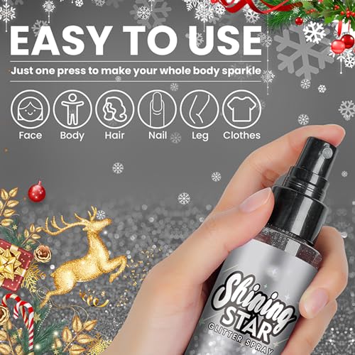 MEICOLY Silver Hair Body Glitter Spray,100ML(3.53OZ),Liquid Glitter Hairspray,Sparkle Glitter Spray for Hair/Body/Clothes,Body Shimmer for Skin,Lightweight,Long Lasting