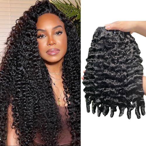 Burmese Curly Bundles Human Hair 18 20 22 Inch 12A Grade 100% Unprocessed Brazilian Virgin Hair Weave with Spriral End 3c4a Quick Weave Real Human Hair Extensions For Black Women Natural Black