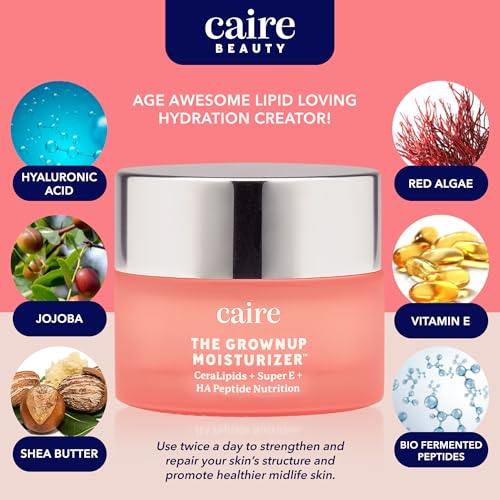 Caire The Grownup Pro-Aging Moisturizer Advanced Hyaluronic Acid Peptide Natural Ceramide Lipid Replenishing moisturizer. Wrinkle Fighting, Collagen Generation (15 ml)