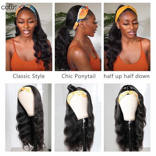 catti Headband Wig Human Hair Body Wave Headband Wigs For Black Women 30 Inch Non Lace Front Wigs Human Hair Unprocessed Brazilian Virgin Hair Headband Half Wigs For Beginners No Glue Wig