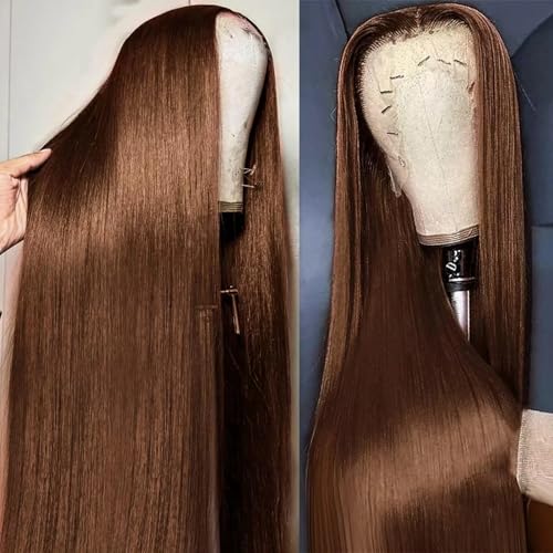 Brown Straight Lace Front Wigs Human Hair 180 Density Chocolate Brown Lace Front Wig Straight 12A 13x6 HD Transparent Full Lace Frontal Wigs Pre Plucked 26 Inch