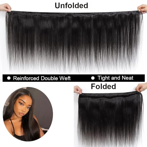 Hair Bundles Straight Bundles Human Hair 100% Unprocessed Virgin Brazilian Raw Remy Human Hair 3 Bundles 22 24 26 Inches Straight Human Hair Weft Natural Black Color for women