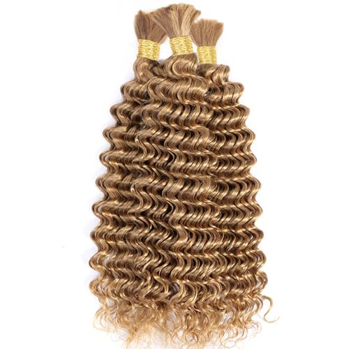 Human Braiding Hair for Boho Braids Bulk Deep Wave Boho Hair for Braiding Wet and Wavy Brazilian Virgin Human Bohemian Hair for Braiding 2 Bundles 160g Honey Blonde 24''