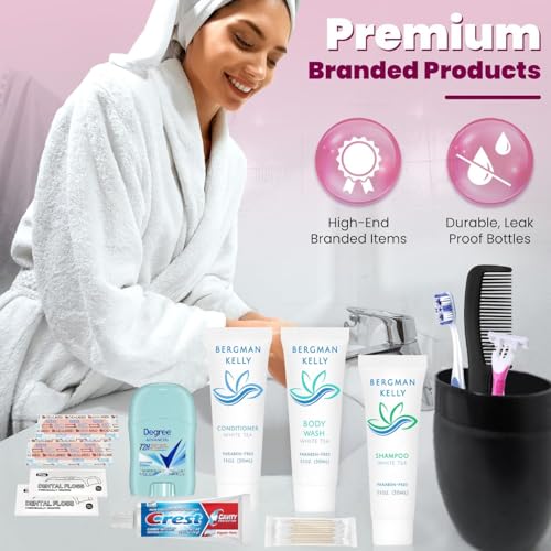 Trektote Travel Toiletry Kit For Women ? (100 Pack) 12 Piece Set Of Travel Size Toiletries, TSA Compliant, Travel Essentials, Includes Shampoo And Conditioner, Body Wash, Toiletry Bag & More