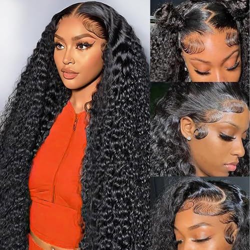 Deep Wave Lace Front Wig - HD Transparent Lace Front Wig for Women - 13x6, Deep Curly, 180% Density, Pre-Plucked, 24-Inch