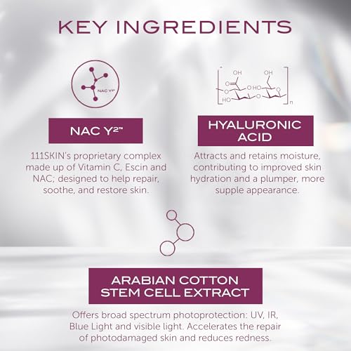 111SKIN Sunscreen SPF 50, Mineral Face and Non Greasy Sunscreen for Daily Use, Broad-Spectrum UVA/UVB and Blue Light Protection, Niacinamide and Polyglutamic Acid, 50 ml