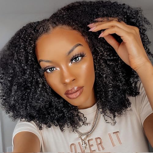 V Part Wig Human Hair Afro Kinky Curly Wig No Leave Out Brazilian Human Hair Wig For Black Women Beginner Friendly 200% Density Upgrade U Part Kinky Curly Wigs 22Inch
