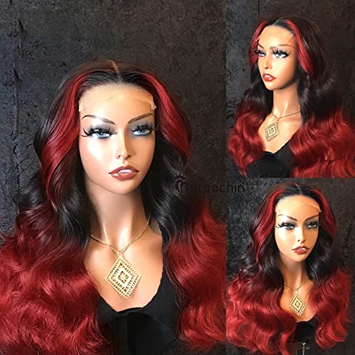 1b/Red Lace Front Wigs Human Hair for Black Women with Baby Hair 130% Density Body Wave Human Hair Wigs 13x4 T Part Lace Front Human Hair Wigs with Baby Hair Burgundy 18 Inch