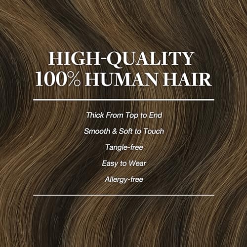 GOO GOO Clip in Hair Extensions Real Human Hair, Remy Human Hair Extensions Clip ins for Women, Natural Human Hair, 20inch 120g 7Pcs, 2/6/2 Balayage Dark Brown to Chestnut Brown