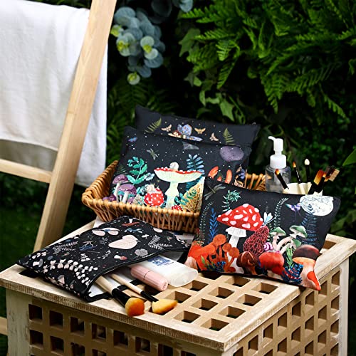 Kajaia 12 Pcs Mushroom Makeup Bags Cute Portable Travel Purse Toiletry Pocket Make up Organizer Storage Zipper Pouch Makeup Brush Cosmetic Bags for Women Adult Aesthetic Stuff