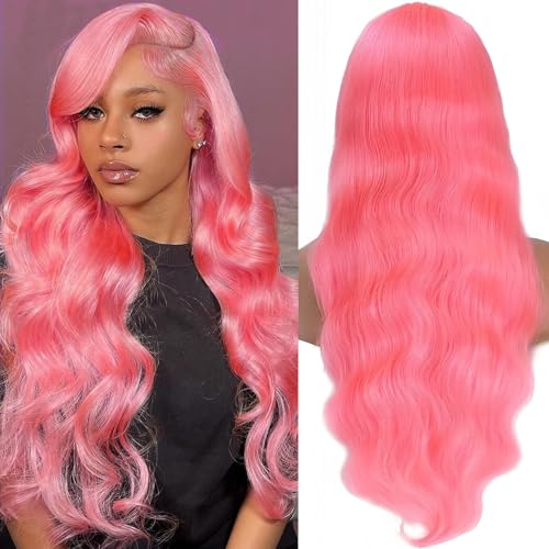 32 Inch Pink Wig Human Hair 13x4 Body Wave HD Lace Front Wigs Pre Plucked With Baby Hair 200 Density Color Lace Frontal Wigs Human Hair Glueless Wigs for Women