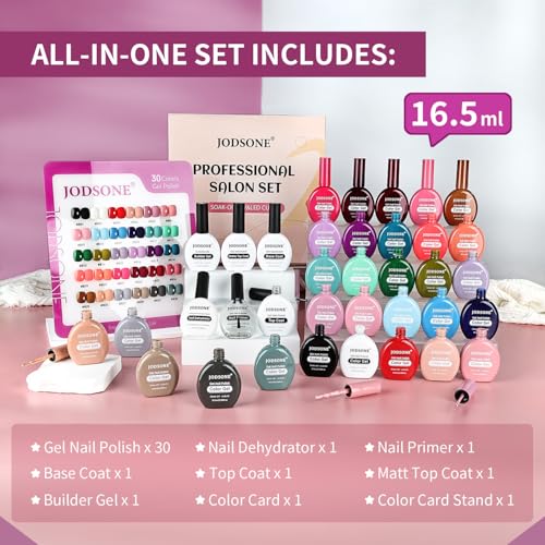 JODSONE 30 Colors Gel Nail Polish Set Same Color Same Bottles 6 PCS of Functional Gel Polish