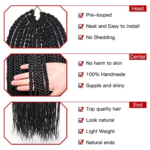 Xtrend 8 Packs 18 Inch Box Braids Crochet Hair 144 Strands Medium Knotless Box Braiding Hair Pre-looped Synthetic 3X Braids Hair Extension for Women (1B#)