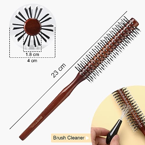 BESTOOL Small Brush for Short and Medium Hair, Blow Drying, Men's Beard Styling, Professional Smoothing and Curling Brush (Reddish brown)