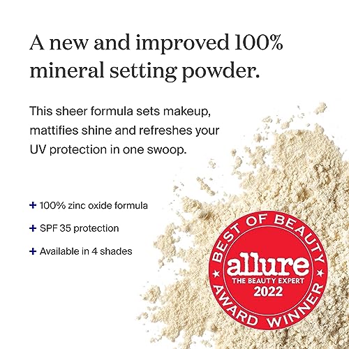 Supergoop! (Re) setting Mineral Powder, Translucent - 0.15 oz - Makeup Setting Powder + Broad Spectrum SPF 35 PA+++ Sunscreen - With Ceramides, Olive Glycerides & Coated Silica Spheres