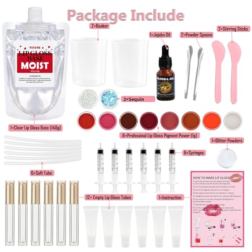 Lip Gloss Making Kit, Lip Gloss Kit, Diy Lipgloss Set, Fun Make Your Own Lipgloss Kids Lip Gloss for Girls, Women, Moisturizing Lip Gloss Base, Jojoba Oil, Tubes, Gift for Her
