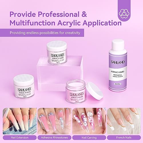 SAVILAND Essentials Acrylic Nail Kit with Drill: 15g White Pink Clear Acrylic Powder and Liquid, 100 Forms, Brushes, Primer, Top Gel & Tools ? Extension Nail Kit for Beginners with Everything Home Use